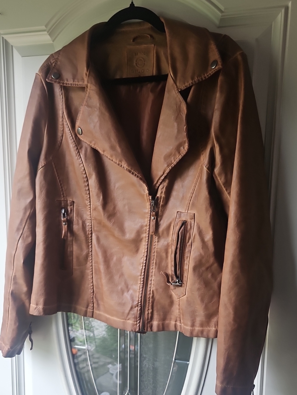 Max Studio Cognac Faux Leather Moto Jacket